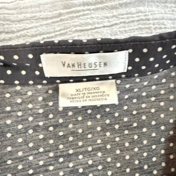VAN HEUSEN Women Gray White‎ Polka Dot Roll Tab Sleeve Button Up Shirt XL - Picture 3 of 7